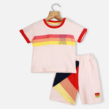 Load image into Gallery viewer, Pink T-Shirt With Colorblock Shorts Co-Ord Set
