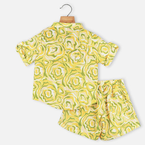 Yellow Shirt With Smocked Crop Top & Short Co-Ord Set