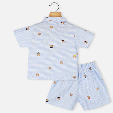 Blue Polka Dots Shirt With Shorts Co-Ord Set