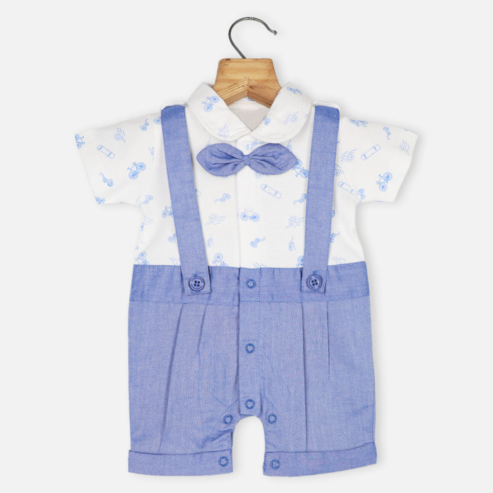 Blue Dungaree Style Romper With Attached T-Shirt