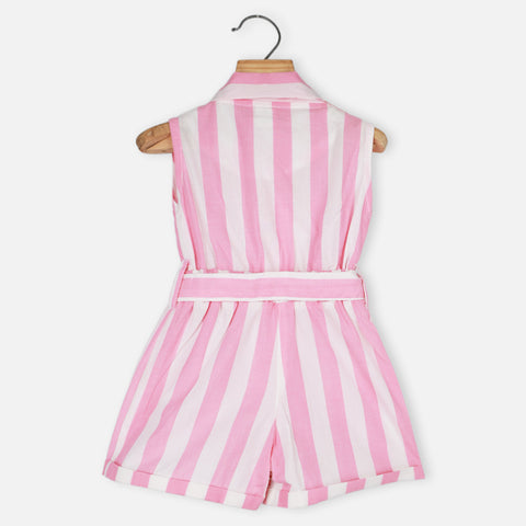 Pink Striped Printed Sleeveless Jumpsuit