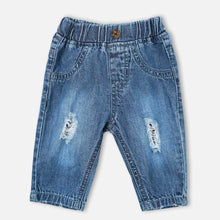 Load image into Gallery viewer, Blue Distressed Elasticated Waist Jeans
