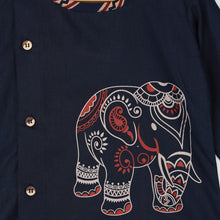 Load image into Gallery viewer, Navy Blue Elephant Theme Cotton Kurta With Dhoti
