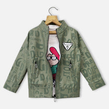 Load image into Gallery viewer, Green Leather Jacket With Short Sleeves T-Shirt
