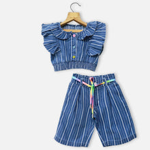 Load image into Gallery viewer, Striped Crop Top With Wide Legs Pants- Light &amp; Dark Blue
