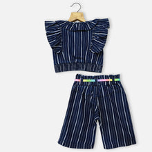 Load image into Gallery viewer, Striped Crop Top With Wide Legs Pants- Light &amp; Dark Blue
