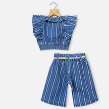 Load image into Gallery viewer, Striped Crop Top With Wide Legs Pants- Light &amp; Dark Blue
