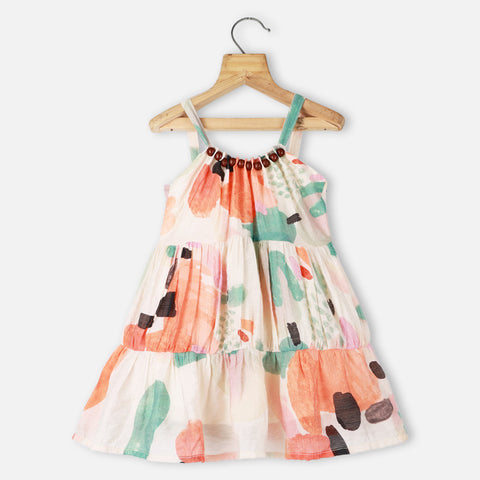 Orange & Blue Abstract Printed Tiered Dress