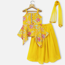 Load image into Gallery viewer, Pink &amp; Mustard Embroidered Kurta With Palazzo &amp; Net Dupatta
