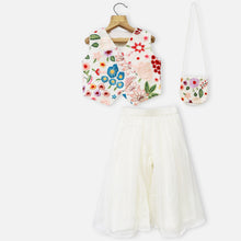 Load image into Gallery viewer, White Embroidered Crop Top With Palazzo &amp; Sling Bag
