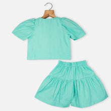 Load image into Gallery viewer, Blue Embroidered Cotton Top With Shorts Co-Ord Set
