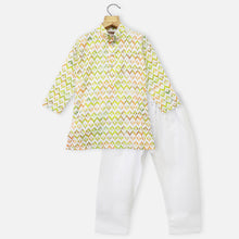 Load image into Gallery viewer, Green Full Sleeves Kurta With White Pajama
