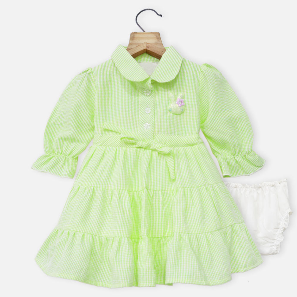 Green & Yellow Checked Dress With Bloomer