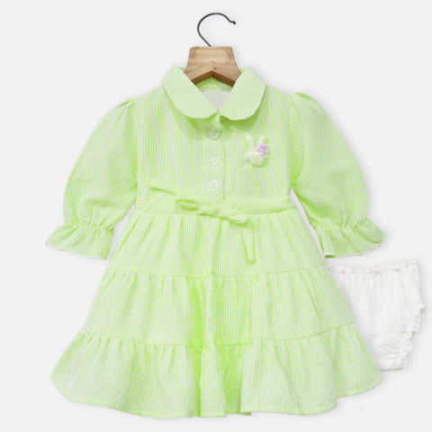 Green & Yellow Checked Dress With Bloomer