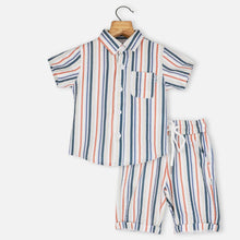 Load image into Gallery viewer, Blue Striped Printed Half Sleeves Shirt With Shorts Co-Ord Set
