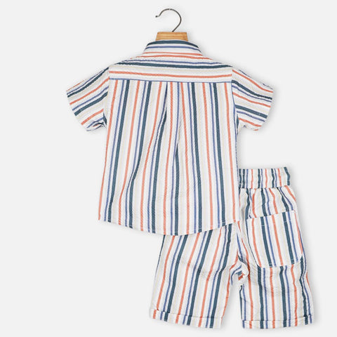 Blue Striped Printed Half Sleeves Shirt With Shorts Co-Ord Set