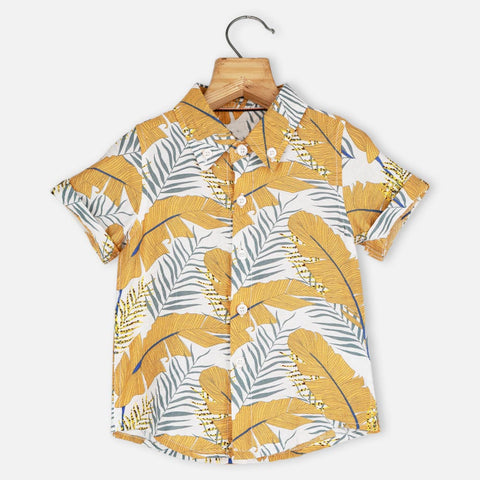Mustard & Blue Tropical Printed Half Sleeves Shirt