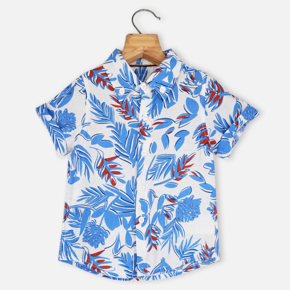 Mustard & Blue Tropical Printed Half Sleeves Shirt