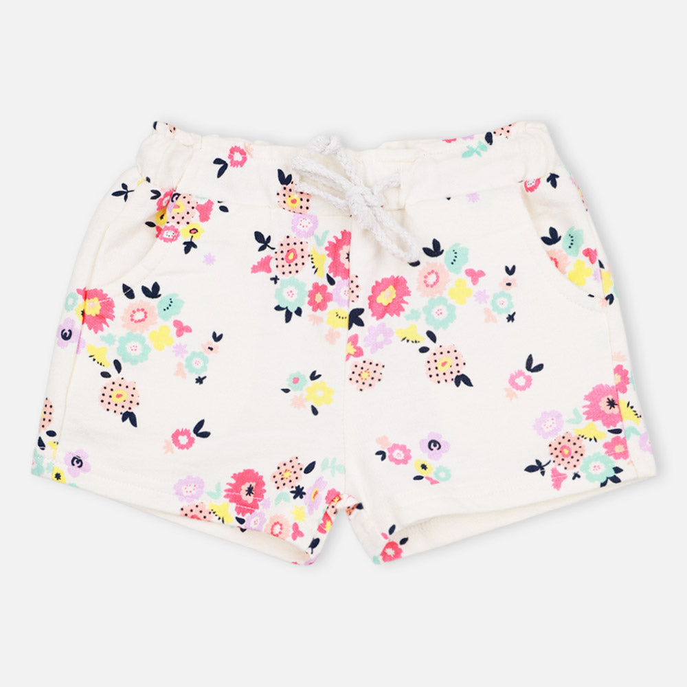 Ivory Floral Printed Shorts