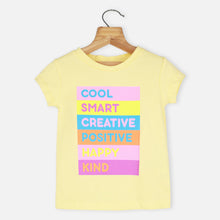 Load image into Gallery viewer, Yellow &amp; Grey Typographic Printed Half Sleeves Top
