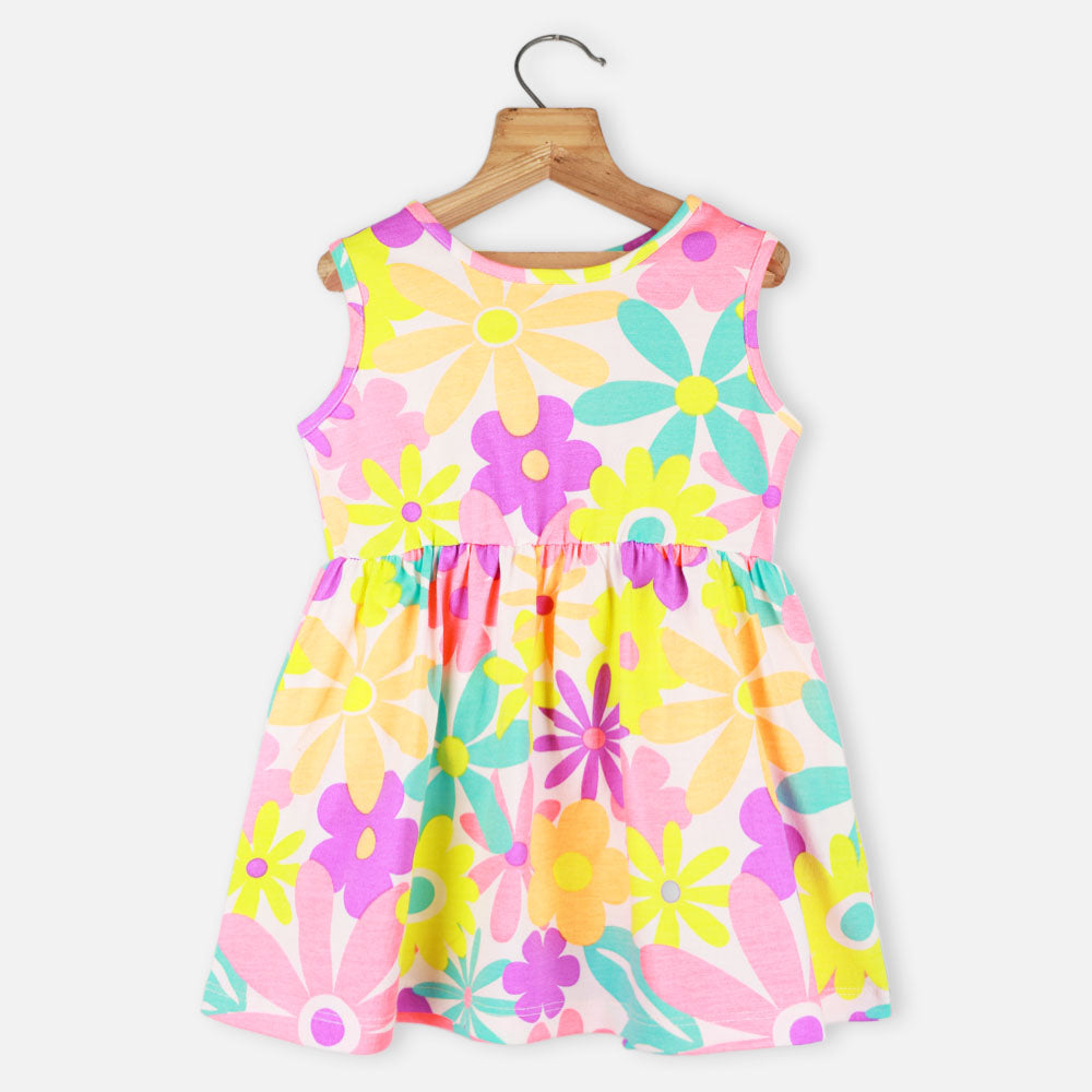 Colorful Floral Printed Sleeveless Dress