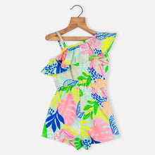 Load image into Gallery viewer, Blue Tropical Printed One shoulder Jumpsuit
