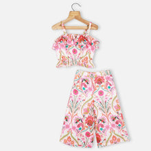Load image into Gallery viewer, Pink Floral Printed Crop Top With Wide Leg Pants Co-Ord Set
