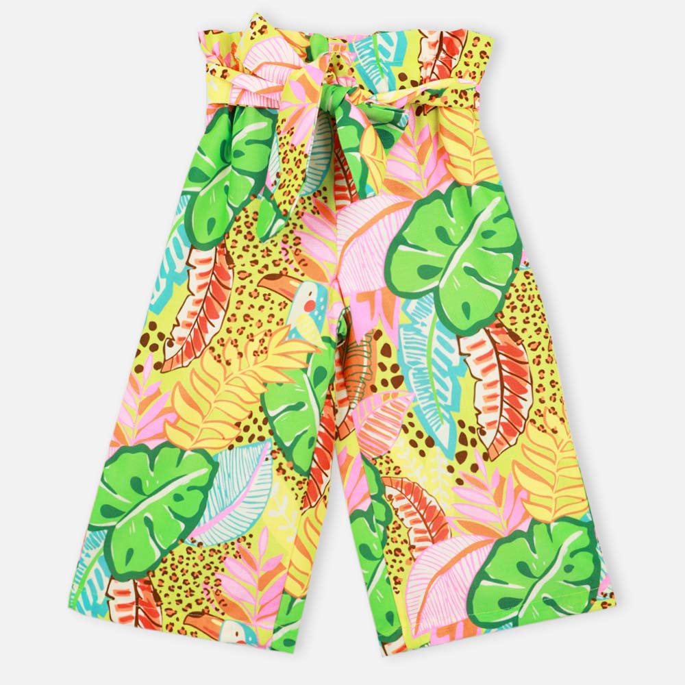 Green Tropical Printed Palazzo Pants