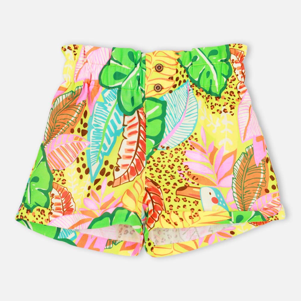 Green Tropical Printed Elasticated Waist Shorts