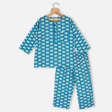 Load image into Gallery viewer, Blue Elephant Printed Cotton NightSuit
