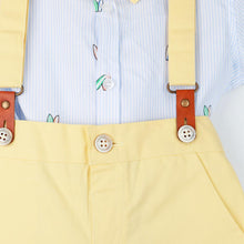 Load image into Gallery viewer, Blue Striped Shirt &amp; Yellow Shorts With Suspender Set
