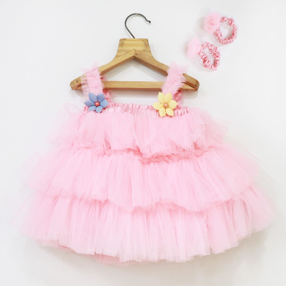 Peach Layered Party Dress With Pretty Wristbands