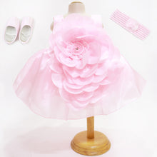 Load image into Gallery viewer, Pink Oversized Flower Party Dress With Booties &amp; Headband
