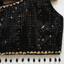 Load image into Gallery viewer, Black Sequins One Shoulder Choli With Lehenga &amp; Dupatta
