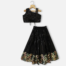 Load image into Gallery viewer, Black Sequins One Shoulder Choli With Lehenga &amp; Dupatta
