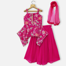 Load image into Gallery viewer, Pink &amp; Mustard Embroidered Kurta With Palazzo &amp; Net Dupatta
