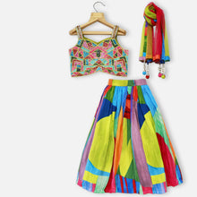 Load image into Gallery viewer, Green Bead Embroidered Choli With Colorful Lehenga &amp; Dupatta
