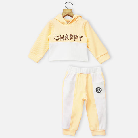 Yellow & Pink Hooded Crop Top With Joggers Co-Ord Set