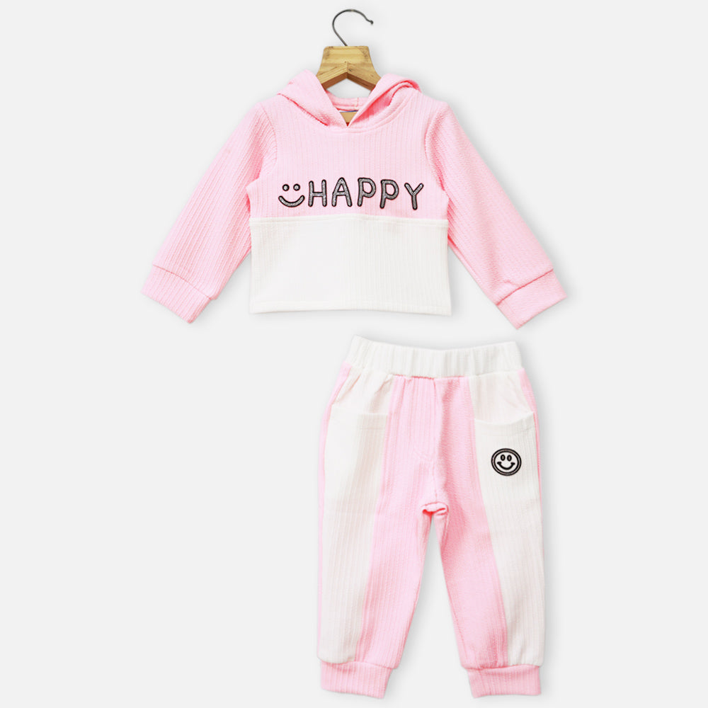 Yellow & Pink Hooded Crop Top With Joggers Co-Ord Set