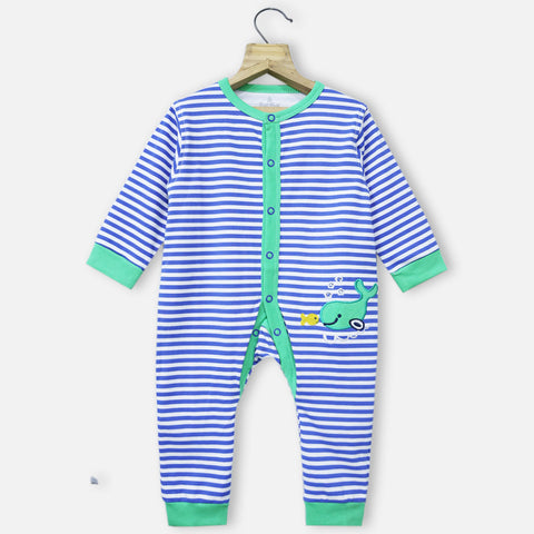 Red & Blue Striped Full Sleeves Romper