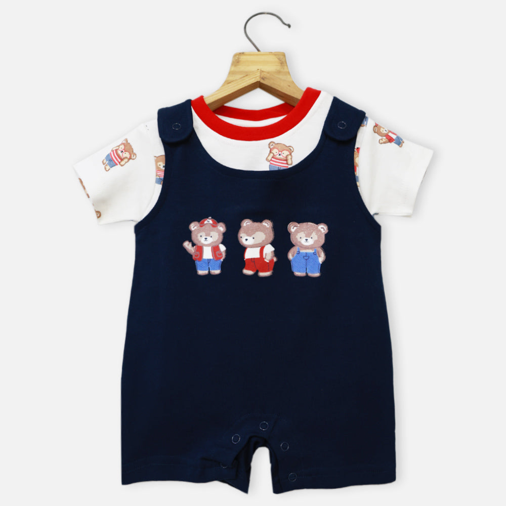 Blue Romper Dungaree With White T-Shirt