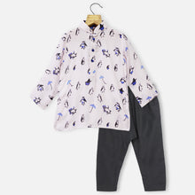 Load image into Gallery viewer, Pastel Penguin Theme Kurta With Black Pajama
