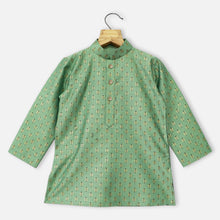 Load image into Gallery viewer, Green Block Printed Kurta With Ivory Pajama
