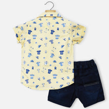 Load image into Gallery viewer, Yellow &amp; Blue Shirt With T-Shirt &amp; Denim Shorts
