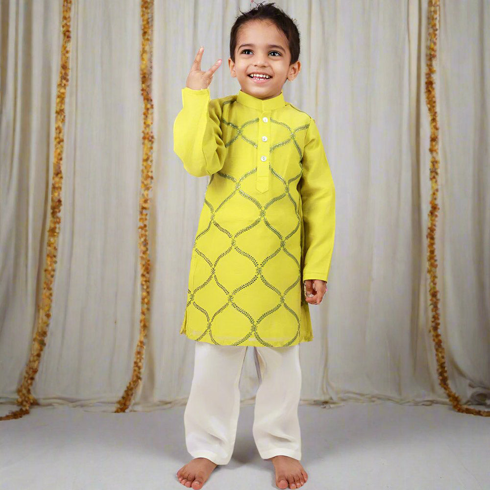 Lime Green Chanderi Kurta With Pajama