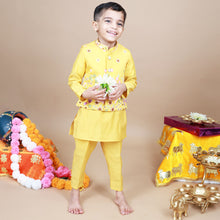 Load image into Gallery viewer, Yellow Floral Embroidered Nehru Jacket With Kurta &amp; Pant
