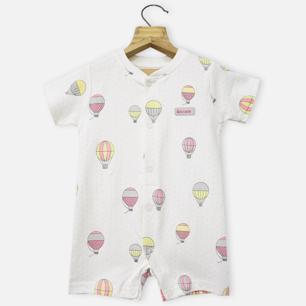 White Hot Air Balloon Theme Half Sleeves Romper