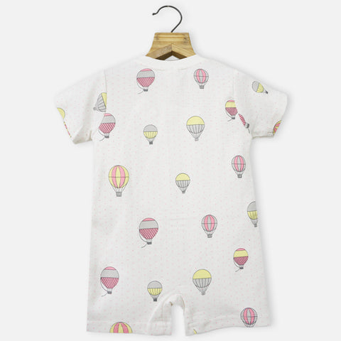 White Hot Air Balloon Theme Half Sleeves Romper