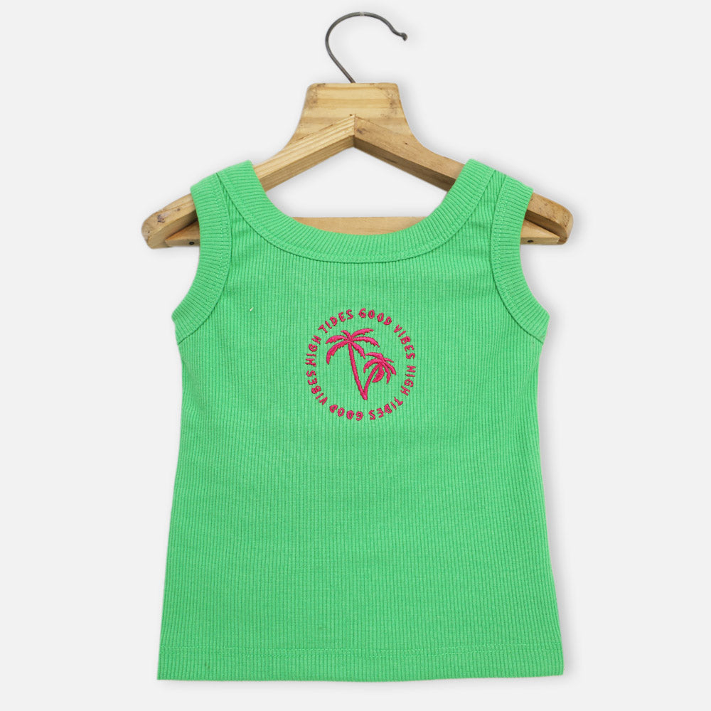 Green & Pink Typographic Tank Top