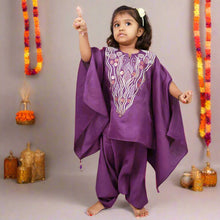 Load image into Gallery viewer, Purple Emnroidered Kaftan Top With Cowl Pant
